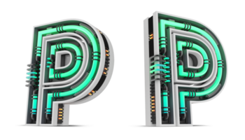 3d alfabet met groen neon licht effect, 3d renderen png