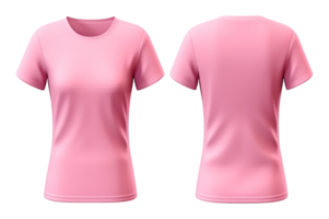 roze duidelijk vrouwen t-shirt mockup met voorkant en terug keer bekeken, geïsoleerd Aan transparant achtergrond, genetisch ai png