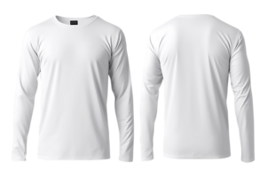 longue manche plaine blanc T-shirt maquette isolé sur transparent arrière-plan, génératif ai png