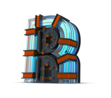 3d alfabet blauw neon licht met koper draad, 3d renderen png