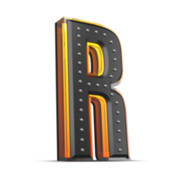 3D alphabet with pin decoration and neon light effect, 3d rendering png