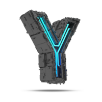 3d spaceship alphabet with neon light effect, 3d rendering png