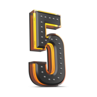 3D number with pin decoration and neon light effect, 3d rendering png