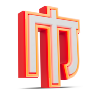 Red 3D alphabet  japan style with orange neon light, 3d rendering. png