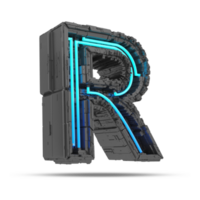 3d spaceship alphabet with neon light effect, 3d rendering png