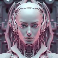 AI Female Robot Face of Future. photo
