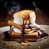 Melted Chocolate and Marshmallow with Graham Cracker. photo