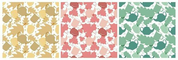 Set of Autumn Seamless Pattern Illustration Element Panoramic of Maple Trees Fallen in Cartoon Template Hand Drawn vector