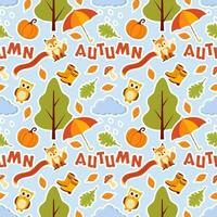 Autumn Seamless Pattern Illustration Element Panoramic of Maple Trees Fallen in Cartoon Template Hand Drawn vector