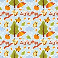 Autumn Seamless Pattern Illustration Element Panoramic of Maple Trees Fallen in Cartoon Template Hand Drawn vector