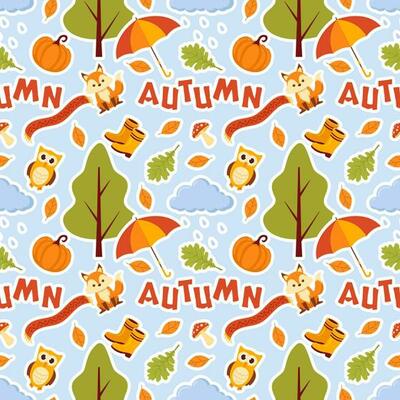 Autumn Seamless Pattern Illustration Element Panoramic of Maple Trees Fallen in Cartoon Template Hand Drawn