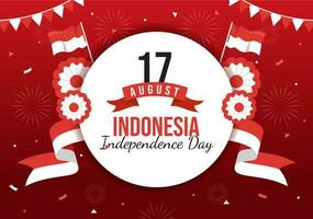 Indonesia independencia día vector ilustración en 17 agosto con indonesio bandera levantamiento el rojo y blanco en plano dibujos animados mano dibujado plantillas