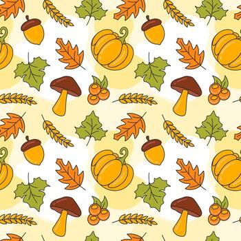 otoño sin costura modelo ilustración elemento panorámico de arce arboles caído en dibujos animados modelo mano dibujado vector