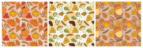 Set of Autumn Seamless Pattern Illustration Element Panoramic of Maple Trees Fallen in Cartoon Template Hand Drawn vector