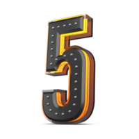 3D number with pin decoration and neon light effect, 3d rendering png