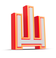 Red 3D alphabet  japan style with orange neon light, 3d rendering. png