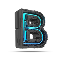 3d spaceship alphabet with neon light effect, 3d rendering png