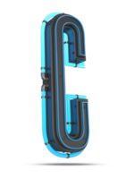 3D Alphabet with blue neon light effect, 3d rendering png