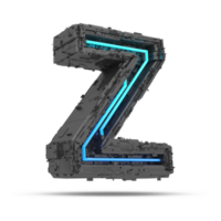 3d spaceship alphabet with neon light effect, 3d rendering png