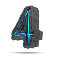 3d spaceship number with neon light effect, 3d rendering png