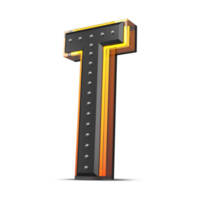 3D alphabet with pin decoration and neon light effect, 3d rendering png