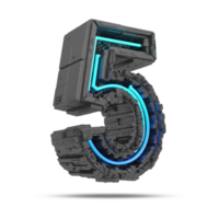 3d spaceship number with neon light effect, 3d rendering png