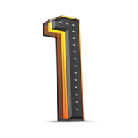 3D number with pin decoration and neon light effect, 3d rendering png
