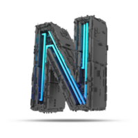 3d spaceship alphabet with neon light effect, 3d rendering png