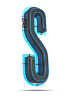 3D Alphabet with blue neon light effect, 3d rendering png