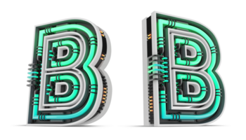 3d alfabet met groen neon licht effect, 3d renderen png