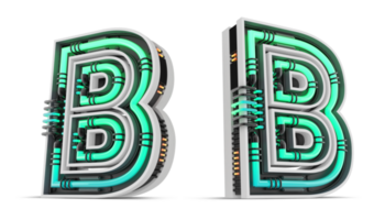 3D Alphabet with green neon light effect, 3d rendering png