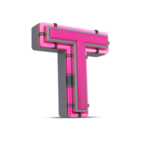 3D pink alphabet with neon light, 3d rendering png