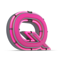 3D pink alphabet with neon light, 3d rendering png