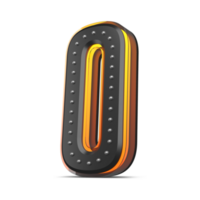 3D number with pin decoration and neon light effect, 3d rendering png