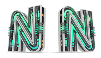 3D Alphabet with green neon light effect, 3d rendering png