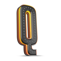 3D alphabet with pin decoration and neon light effect, 3d rendering png