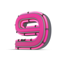 3D pink number with neon light, 3d rendering png