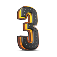 3D number with pin decoration and neon light effect, 3d rendering png