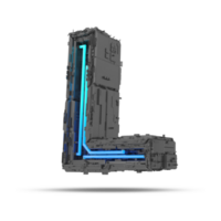 3d ruimteschip alfabet met neon licht effect, 3d renderen png