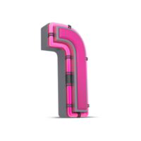 3D pink number with neon light, 3d rendering png