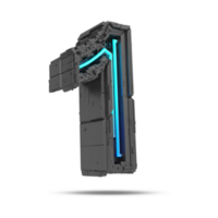 3d spaceship number with neon light effect, 3d rendering png