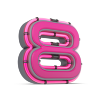 3D pink number with neon light, 3d rendering png