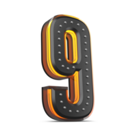 3D number with pin decoration and neon light effect, 3d rendering png