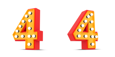 3d nombre Broadway style avec lumière ampoule, 3d le rendu png