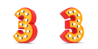 3d nombre Broadway style avec lumière ampoule, 3d le rendu png