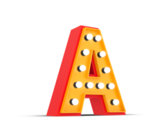 3d alfabet broadway stijl met licht lamp, 3d renderen png