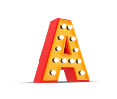 3d alphabet Broadway style with light bulb, 3d rendering png