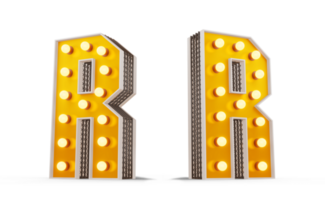 Broadway estilo ligero bulbo alfabeto, 3d representación png