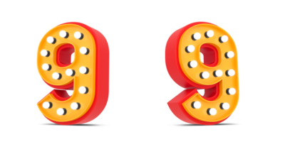 3d Number Broadway style with light bulb, 3d rendering png