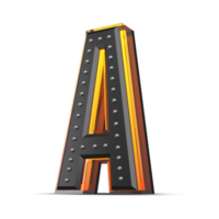 3D alphabet with pin decoration and neon light effect, 3d rendering png